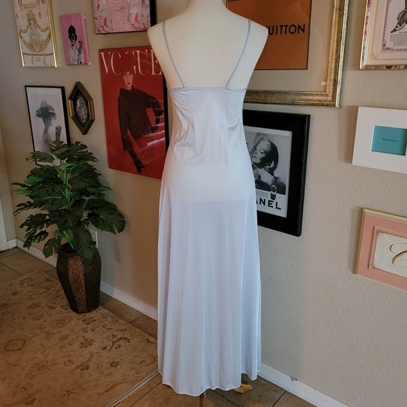 Vintage - 70's Giland Baby Blue Nylon Lace Maxi Chemise Slip Dress - Picture 4 of 6